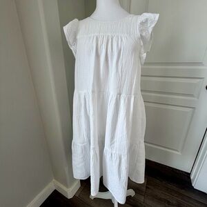 J.Crew 100% Cotton Tiered Sleeveless Ruffled Gauzy Flowy Dress Sundress White